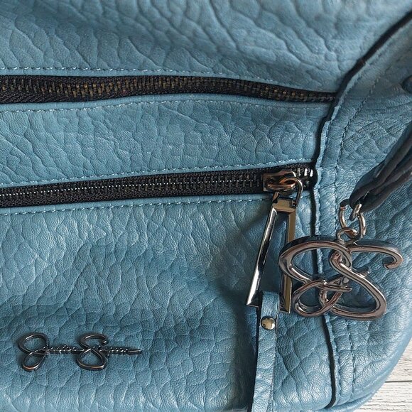 Slate Blue Jessica Simpson Crossbody Bag; zip top and front pockets - Picture 8 of 12